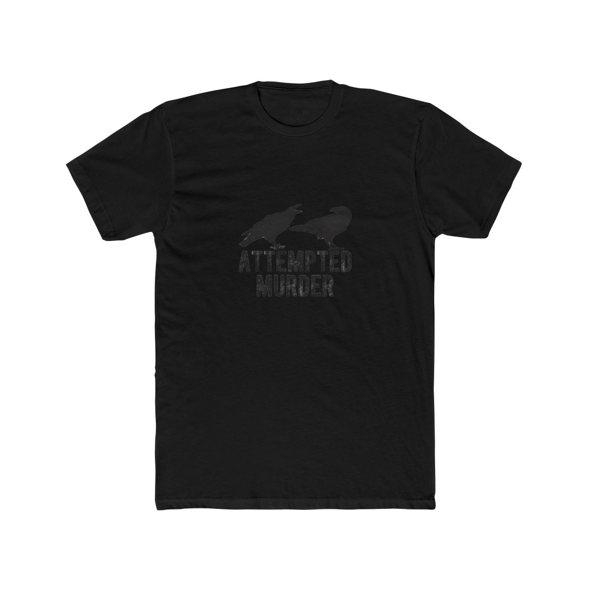 Gray T Shirt with a black silhouette of two crows facing each other. The text "ATTEMPTED MURDER" is printed below the crows - alternate angle 3, merchandise