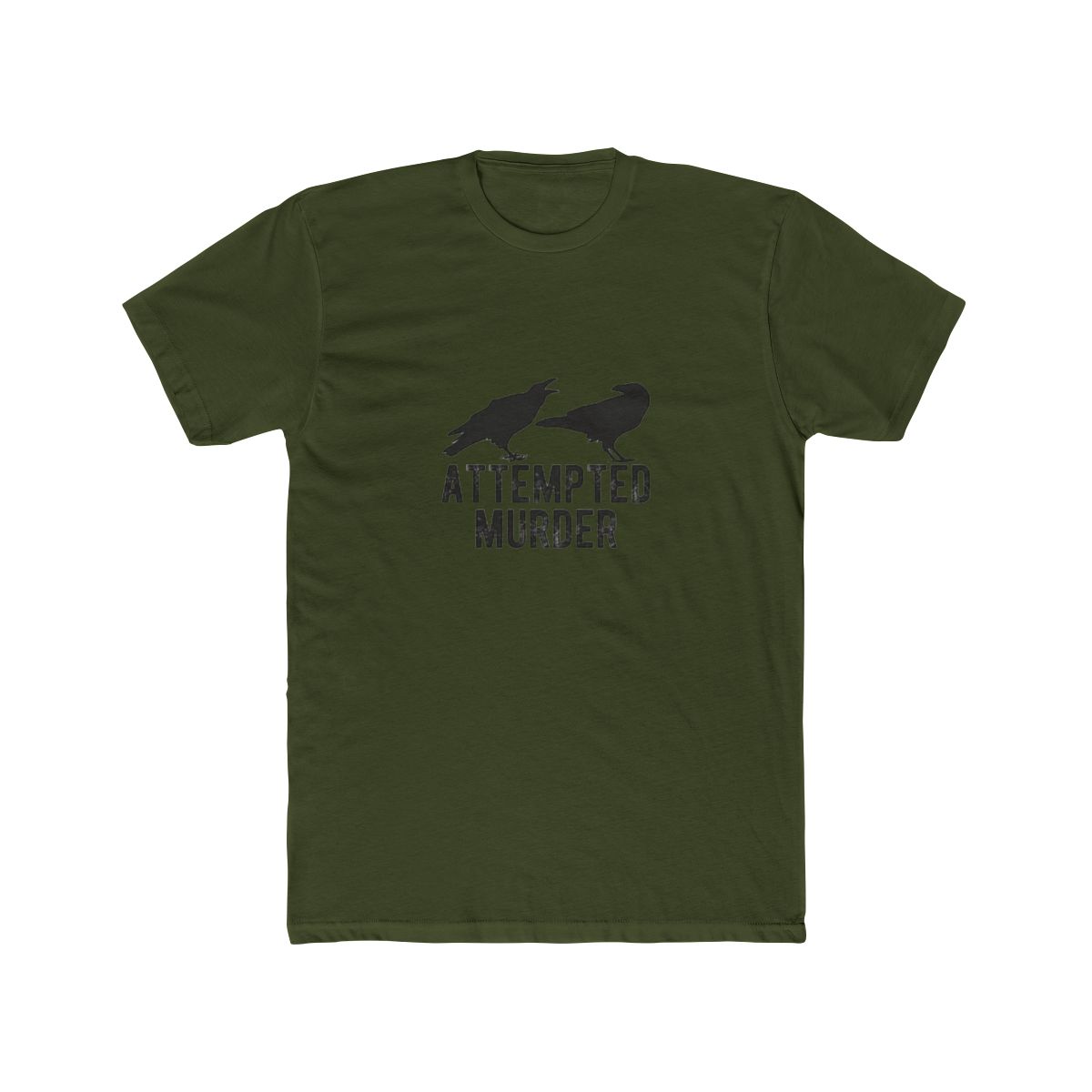 Gray T Shirt with a black silhouette of two crows facing each other. The text "ATTEMPTED MURDER" is printed below the crows - alternate angle 5, merchandise