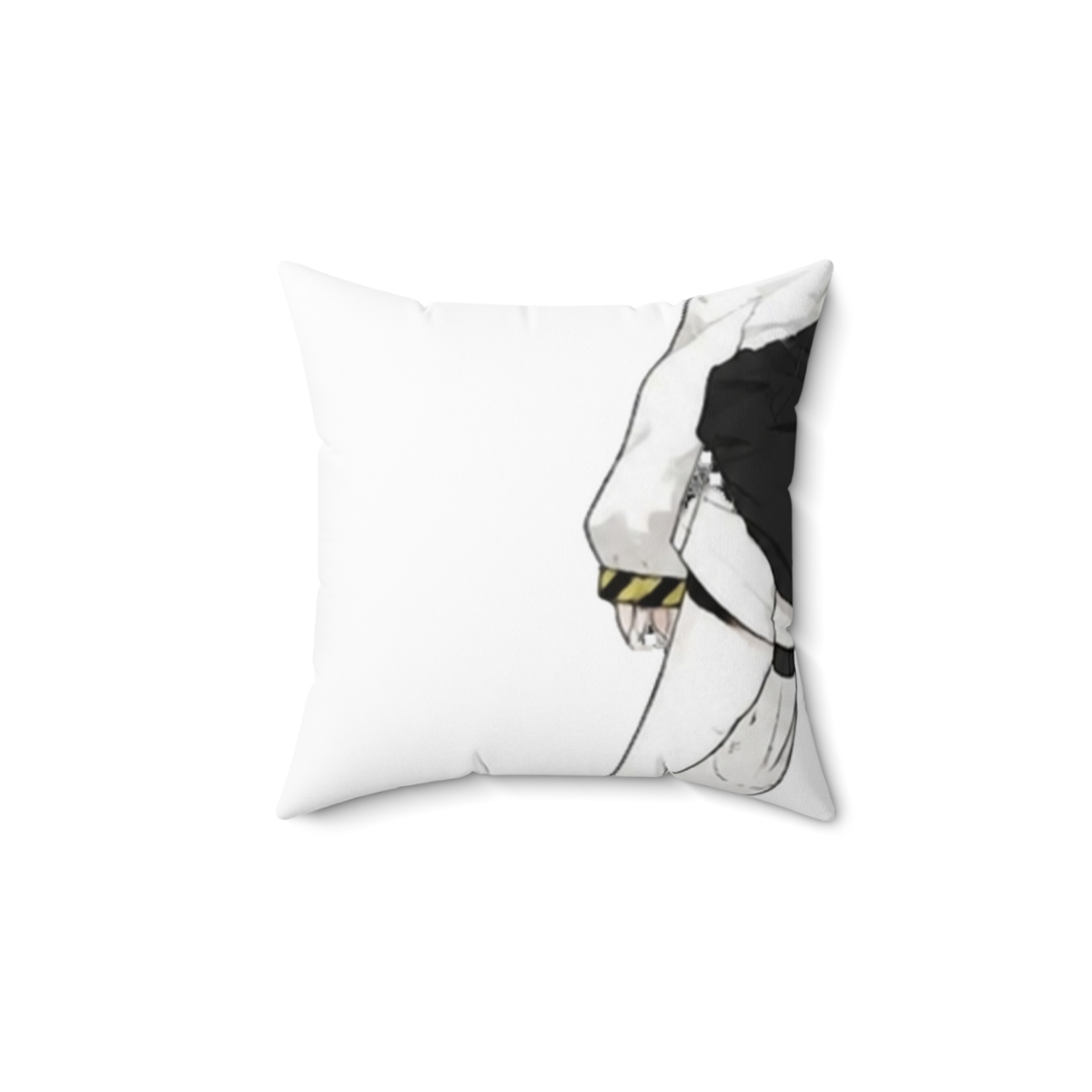 A long, rectangular body pillow featuring a cartoon character in a black and white outfit with yellow accents. The has a white background and is being held up by a person - Official Accessories merchandise