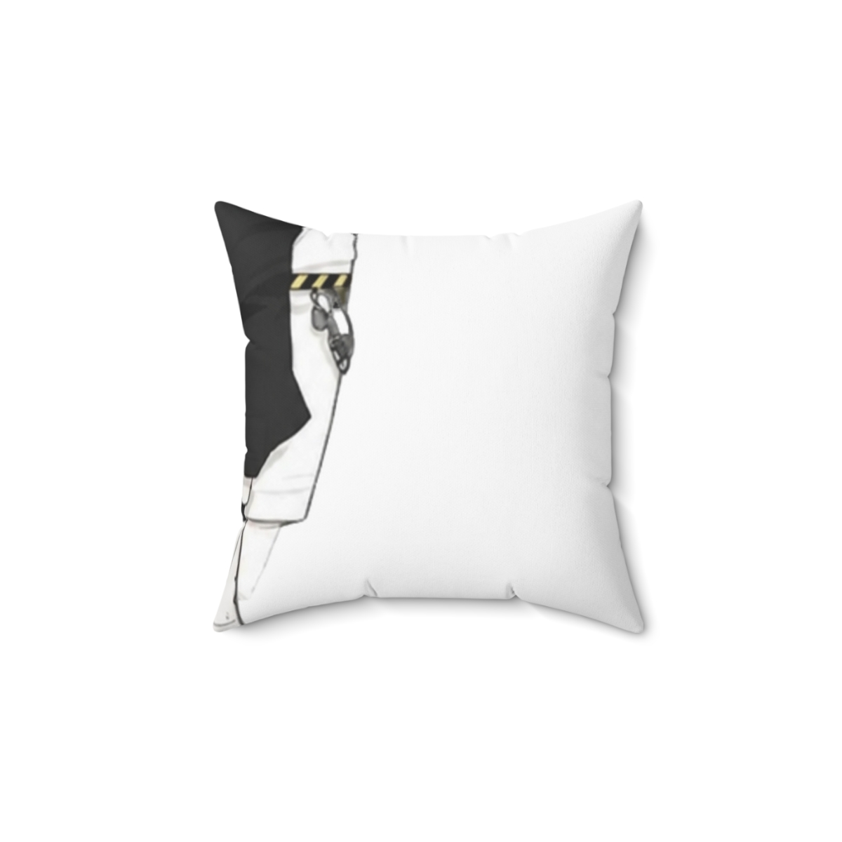 A long, rectangular body pillow featuring a cartoon character in a black and white outfit with yellow accents. The has a white background and is being held up by a person - alternate angle 1, merchandise