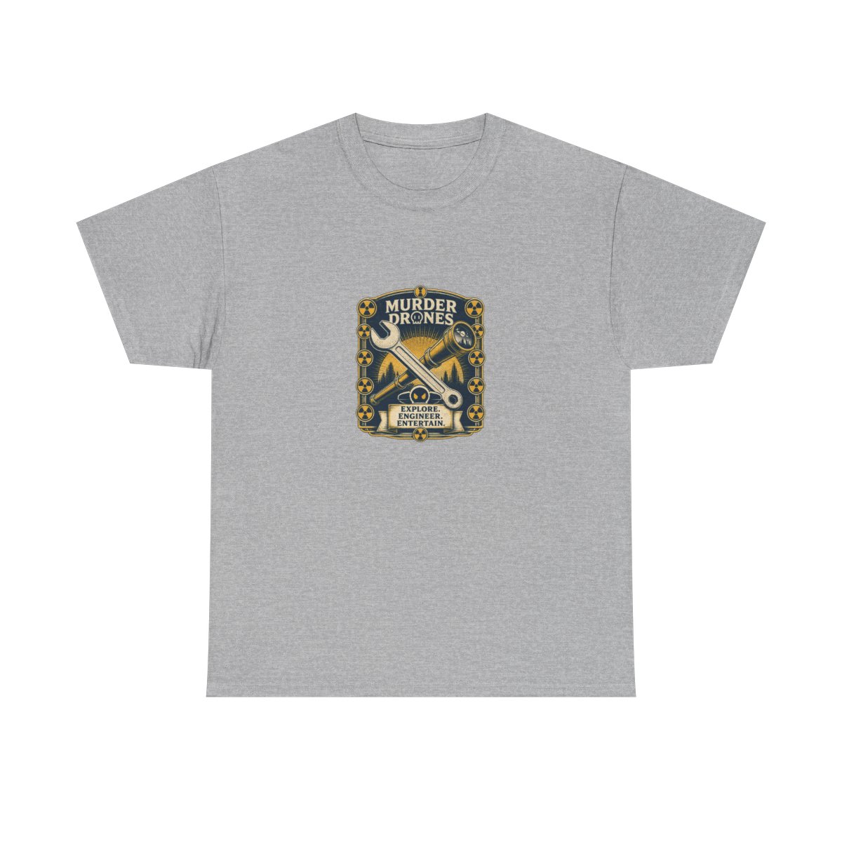 Murder Drones "Explore. Engineer. Entertain." Unisex Tee - alternate angle 3, merchandise