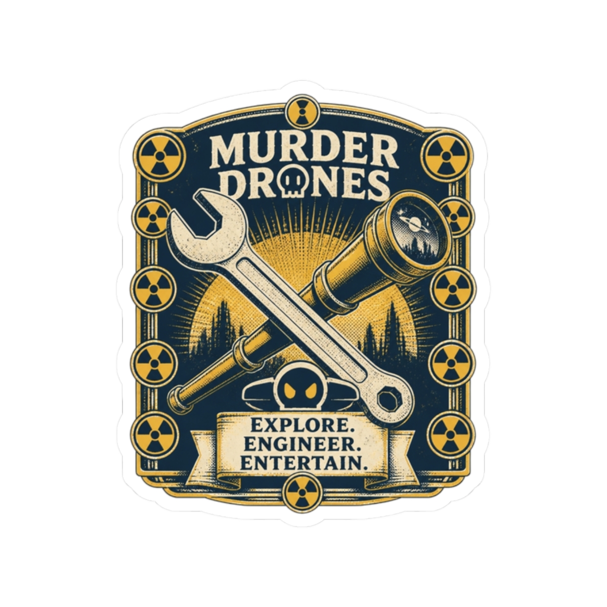 Murder Drones "Explore. Engineer. Entertain." Sticker - Official Stickers merchandise